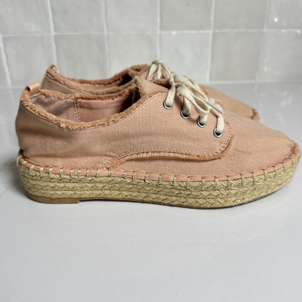 Dolce Vita DV Espadrille Sneaker Women 6 Pink Frayed Canvas Lace Up Platform